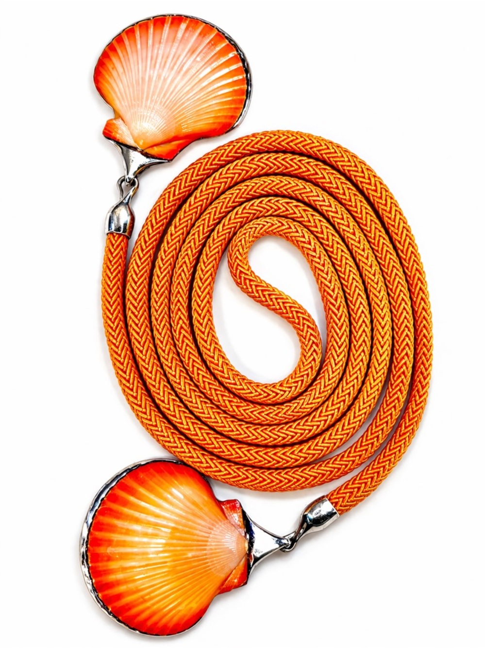 Clifton Nicholson Vintage Silk Lariat Necklace Sterling Shell 48” Signed Rare